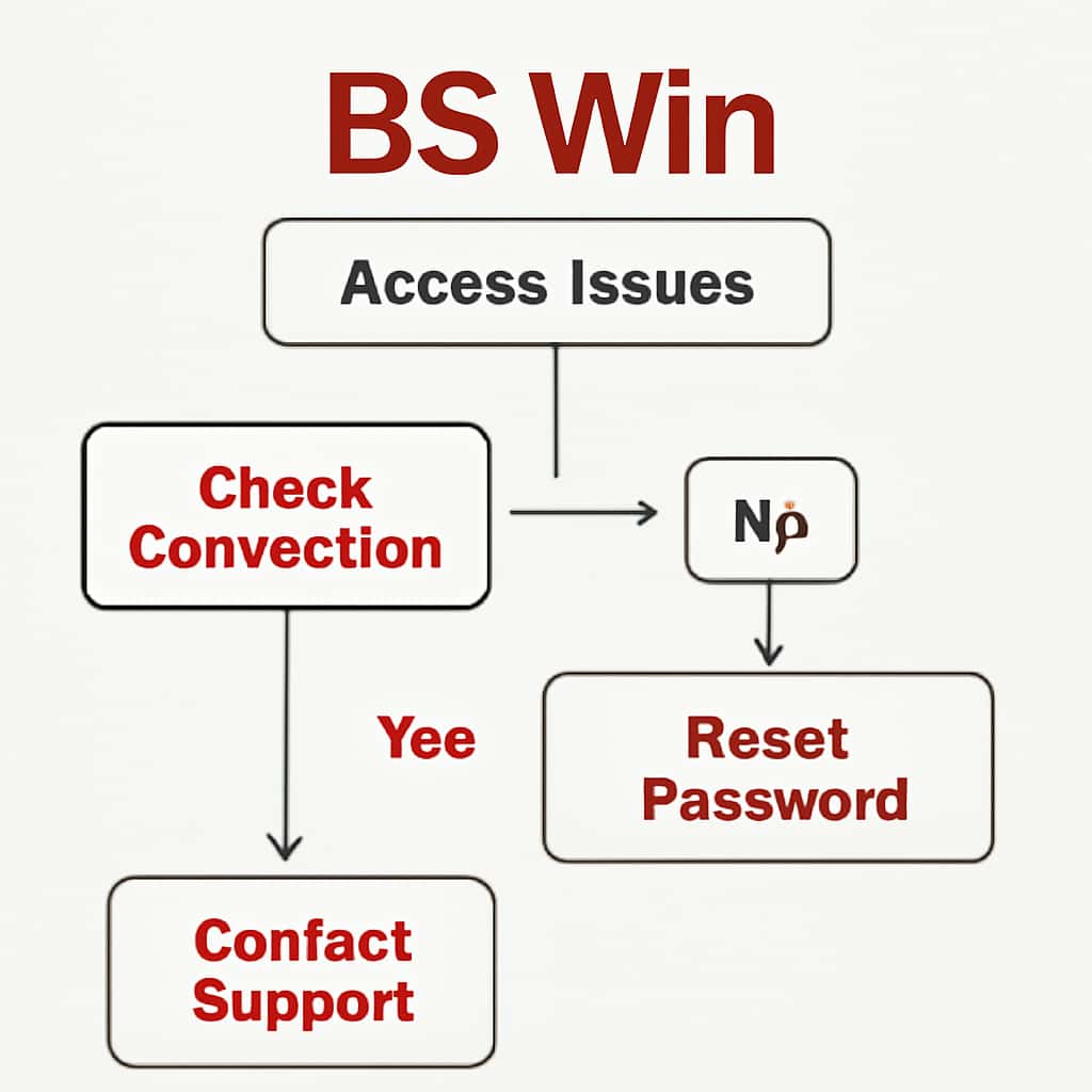 An educational illustration of the troubleshooting process for BS Win access.