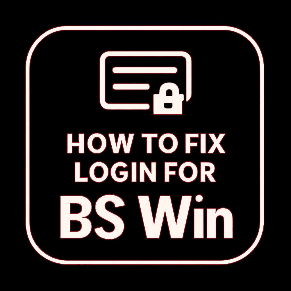 A professional badge illustrating login assistance for BS Win.