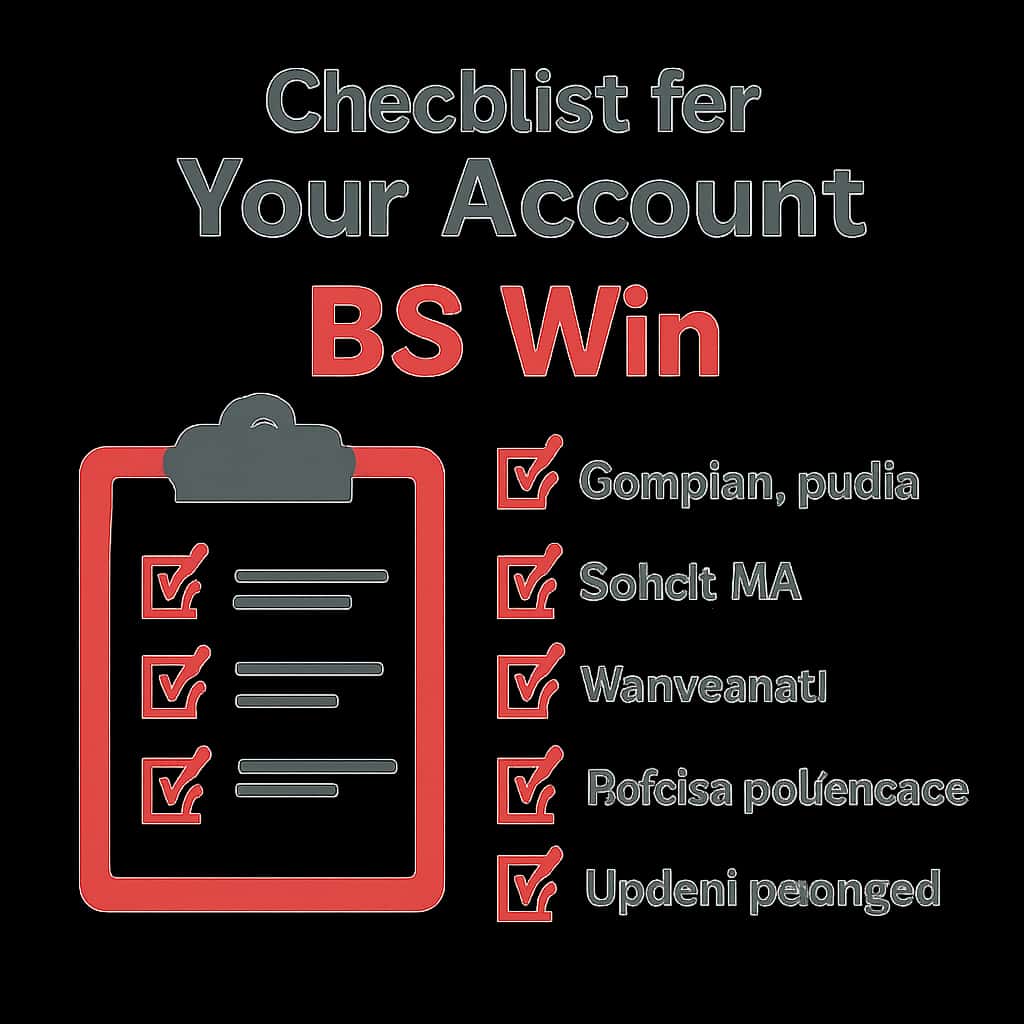 An educational diagram showcasing the major steps in the BS Win checklist.