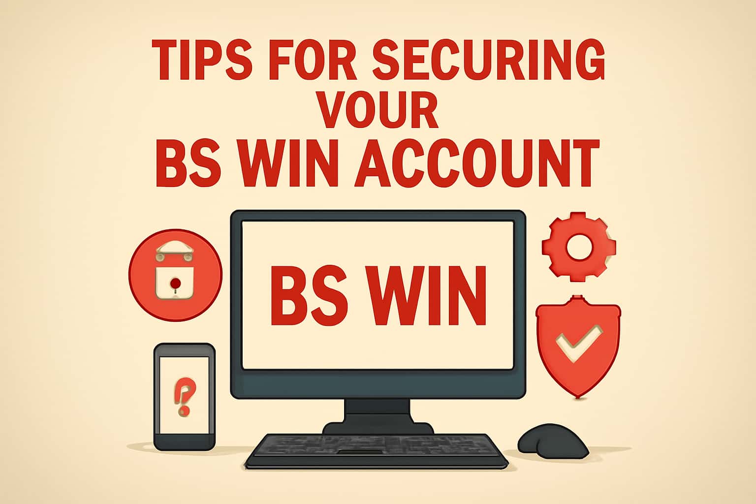 An illustrative graphic showcasing tips for account security with the text 'BS Win'.