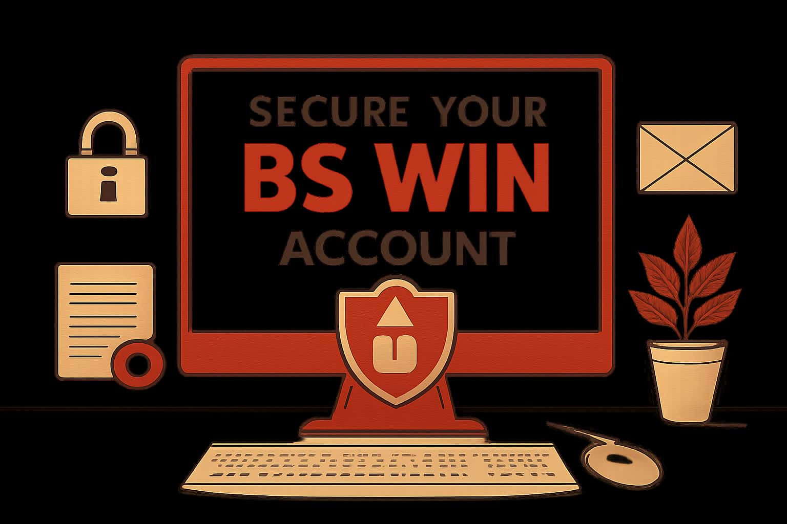 A professional depiction of securing online accounts with a focus on BS Win, using high-tech visuals.